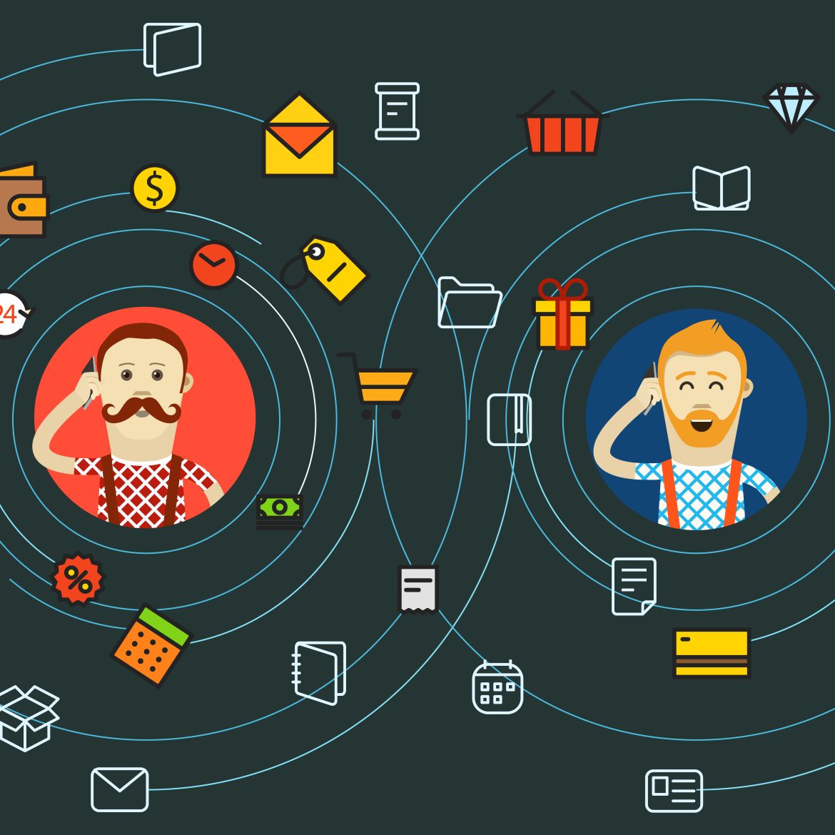 Telephone call concept. Lineart colorful illustration